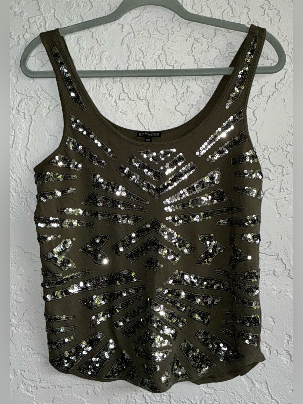 Express Olive Sequin Embellished Tank Top